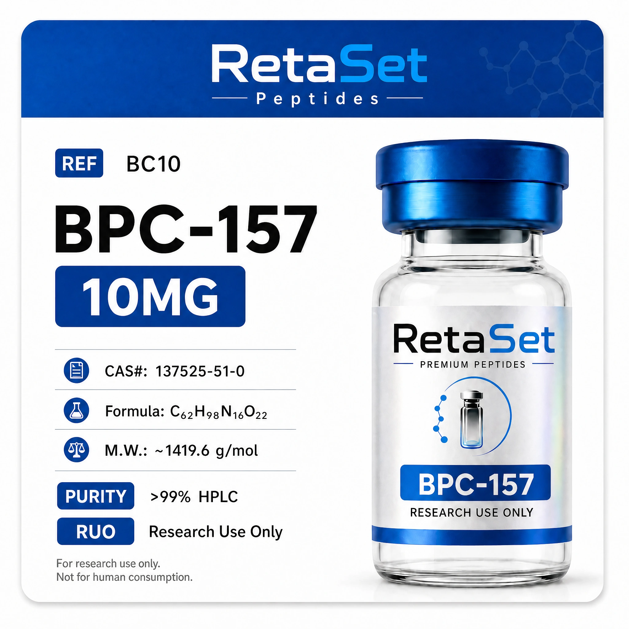 BPC-157 10mg — product image supplied by RetaSet